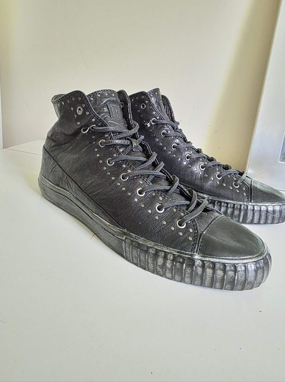 JOHN VARVATOS Men's Studded Mid-top Leather Sneakers. Size 10M